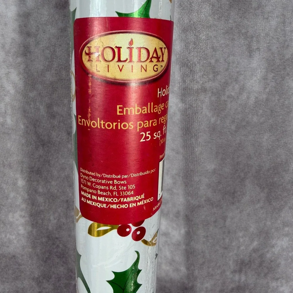 Vtg Y2K Christmas Gift Wrapping Paper Holly Berries Gold Metallic 25 Sq Ft NEW